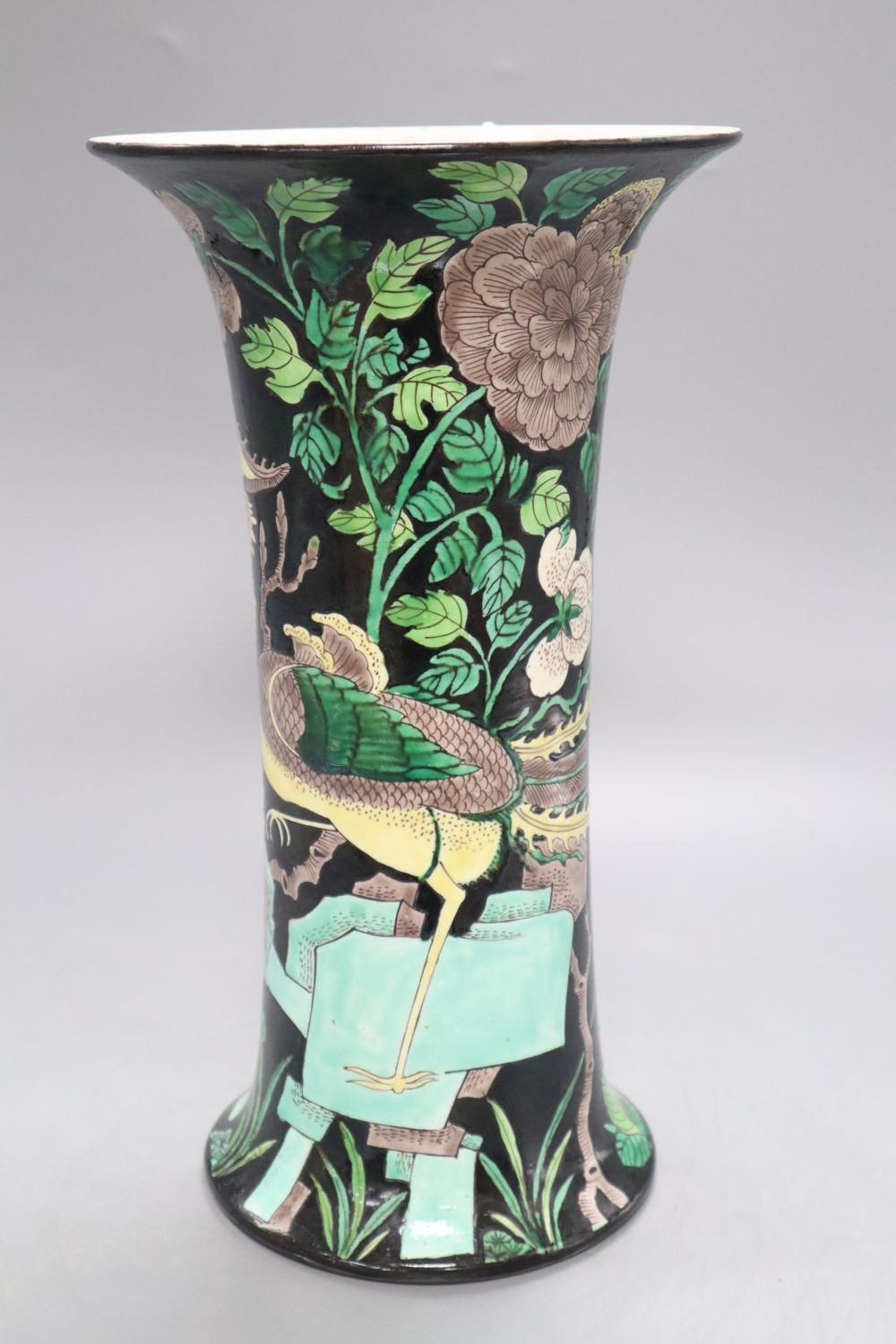 A 19th century Chinese famille noir beaker vase, height 33cm